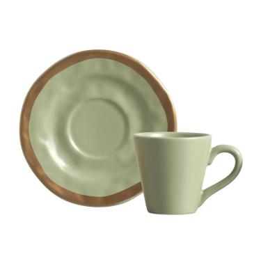 Imagem de Xícara De Chá Com Pires De Cerâmica Filete Amassada Verde Scalla 150ml