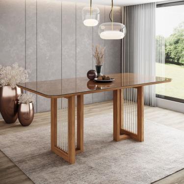 Imagem de Mesa Yara 6 Lug Tampo 160cm Canto Arredondado C Vidro Nature