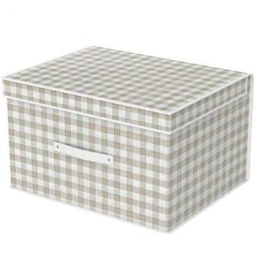 Imagem de Caixa Organizadora Dobrável Cesto Xadrez Roupas Quarto Lavanderia Banh