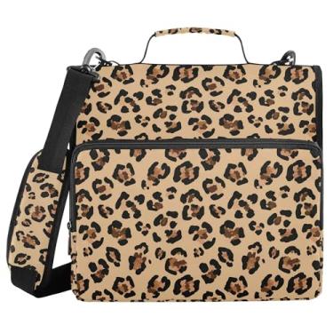 Imagem de SEHANY Fichário de zíper com estampa de leopardo com alça de ombro, capacidade para 500 folhas, vários bolsos, fichário com 3 anéis com zíper de 3 cm