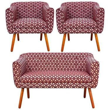 Imagem de Kit Sofá Retrô Namoradeira 02 Lugares e 02 Poltronas Julia Linho Flora