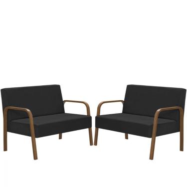 Imagem de Kit 2 Jade 2 Lugares Braço Madeira D Salla Courino Preto