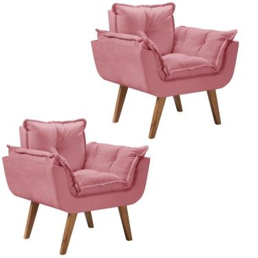 Imagem de Kit 2 Poltronas Opalla Pés Palito 1 Lugar Rosa
