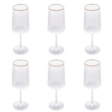 Imagem de Conjunto De Taças De Cristal Martelado Com Fio De Ouro Para Vinho 6 Peças 600 Ml Petra Lyor