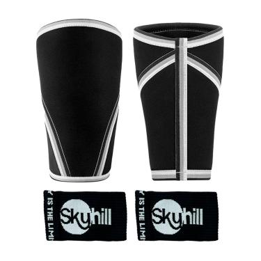 Imagem de Kit Joelheira Neoprene 7mm Preta e Munhequeira Canelada Skyhill Preta-Unissex