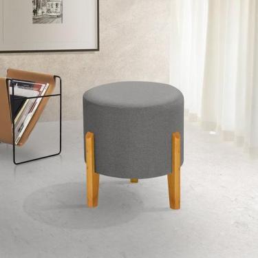 Imagem de Puff Orgânico Redondo Elegance Pés Madeira Linho - Konfort King