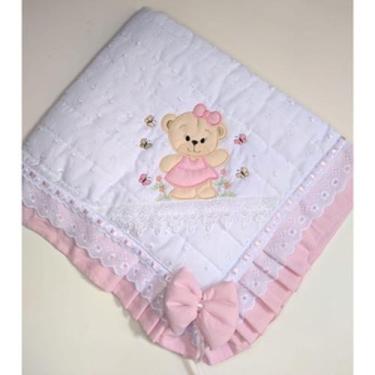 Imagem de manta de piquet matelada com grippir menina /ursa linda - brilho baby,