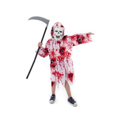 Imagem de Fantasia Fantasma C/ Foice Halloween Infantil Terror - Fantasia Brás, 