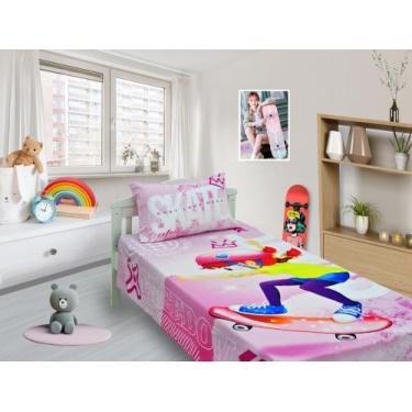Imagem de Jogo De Lençol Cobre Leito E Fronha Skate Infantil Menina 1 ls-ski1 - 