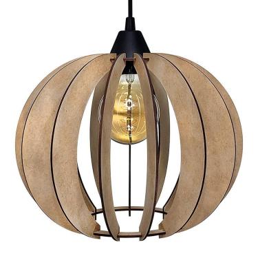 Imagem de Luminária De Teto Madeira Cor Natural Redonda 15H Fio Preto