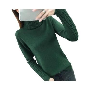 Imagem de Suéter Feminino De Tricô Gola Alta Manga Longa Para Inverno - Blusa Pu