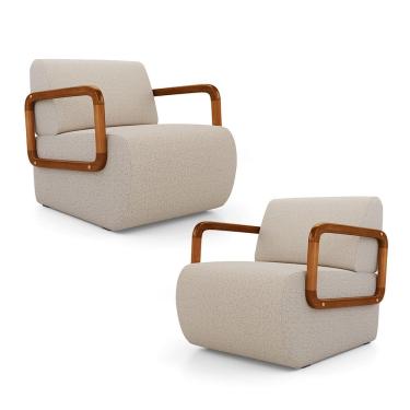 Imagem de Kit 02 Poltronas Decorativas Orgânica Living Kavya Linho Bege - Abmaza