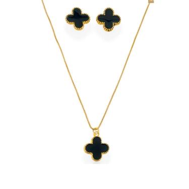 Imagem de Bijuteria Colar E Brinco De Trevo Banhado A Ouro 18k
