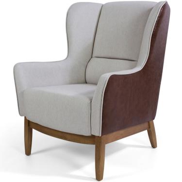 Imagem de Poltrona Confortável Milena Base Madeira Linho Cru/corano Rústico Marrom - Nexta Casa