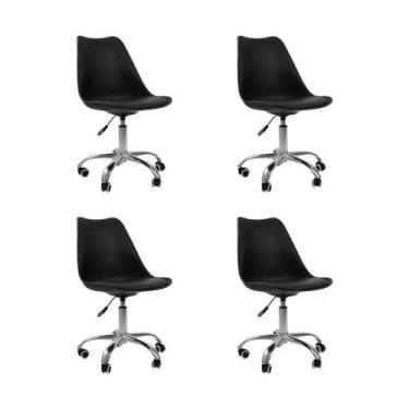 Imagem de Kit 4 Cadeiras Office Base Cromada Com Rodízio Giratória Saarinen Pret