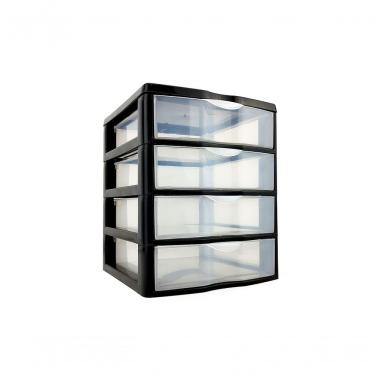 Imagem de Gaveteiro de Mesa 4 Gavetas Pequeno Organizador em Polipropileno BPA Free Modular para Escritório Preto
