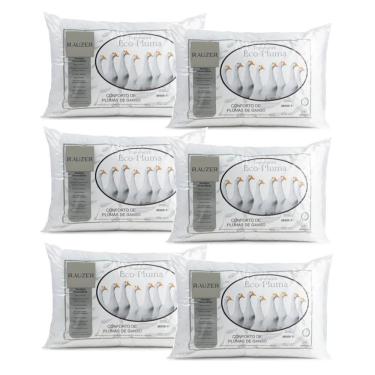 Imagem de Kit 6 Travesseiro Pluma Ganso Confortável Antiacaro 70X50CM Tradicional 100% Poliéster Médio Antiácaro Branco
