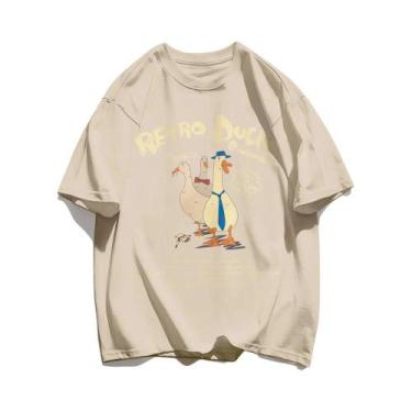 Imagem de Camisetas De Algodão Com Estampa De Pato Retro Para Homens, Soltas E R