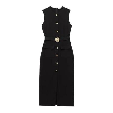 Imagem de Vestido Longo Preto Sem Mangas Para Mulheres, Elegante E Casual, Com B