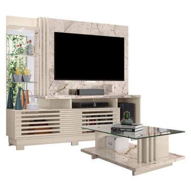 Imagem de Estante Home Theater com Pés e Mesa de Centro Frizz Plus Calacata Off White – Madetec