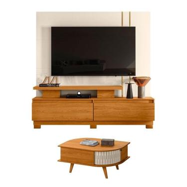 Imagem de Estante Home Theater New Apolo com Pés com Mesa de Centro Indianápolis Cinamomo Off White – Madetec