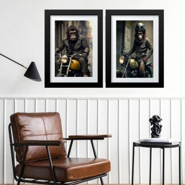 Imagem de kit 2 Quadros Macacos Motoqueiros - 60x48cm