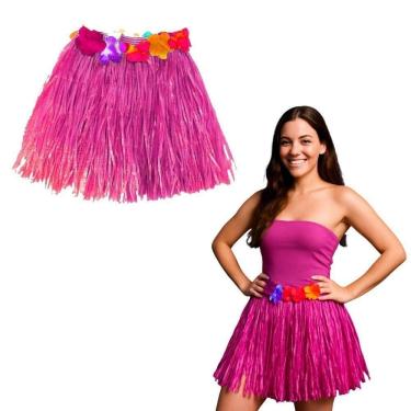 Imagem de Saia Havaiana Hula Plástico e Elástico 30cm Rosa Extra Festas
