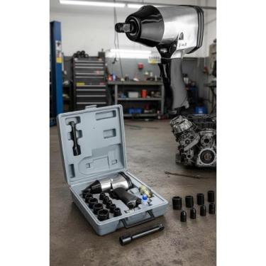 Imagem de Chave Impacto Pneumática 1/2" 32kgfm Potente Kit Completo - Congratula