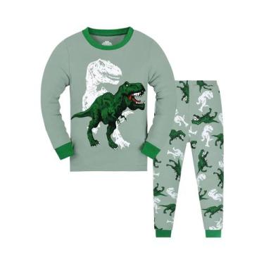 Imagem de Conjunto De Pijama De Dinossauro T-rex Para Meninos, Top De Manga Comp