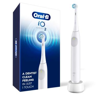 Imagem de Oral-B Escova de dentes elétrica recarregável iO Series 2, branco puro com 1 cabeça de escova de cuidado suave - sensor de pressão automático para proteger as gengivas - 3 modos - temporizador de 2