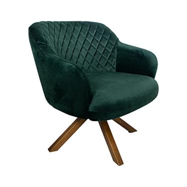 Imagem de Poltrona Decorativa Kitana Pés Madeira Giratório Veludo Verde - Gran Belo