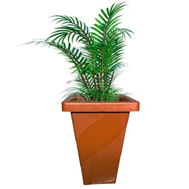 Imagem de Vaso De Plantas Cachepot Polietileno Quadrado Marmorizado Médio Marrom 19L Decoração
