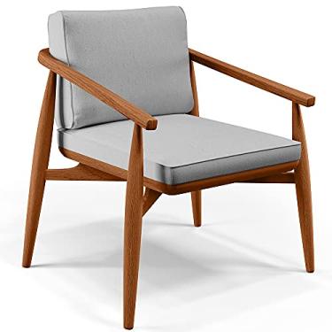 Imagem de Poltrona Decorativa Sala de Estar com Cintas de Corano Lavínia B04 Linho Cinza - Lyam Decor