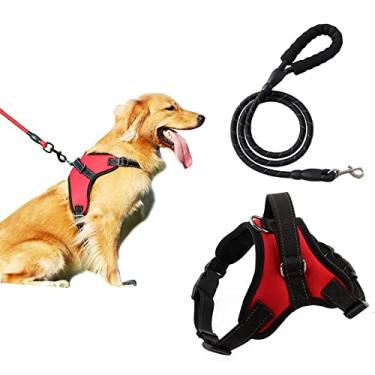 Imagem de Foern Arreio macio para cães com coleira, conjunto de arnês respirável sem puxar, colete ajustável e reflexivo para cães pequenos, médios, vermelho, P