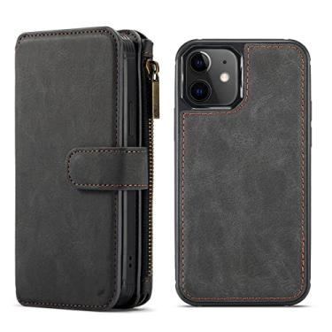 Imagem de Capa de telefone de carteira de couro flip para iPhone 5 5S 6 6S 7 8 Plus SE 2020 13 12 Mini 11 Pro XS Max XR X Zíper Bolsa para cartão, preto, para iPhone 12 Pro