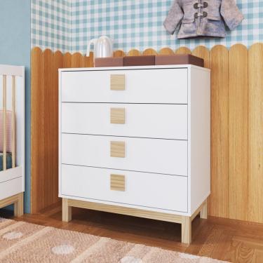 Imagem de Cômoda Infantil Gaveteiro Grande Organizador Decoração 80 cm 4 Gavetas Quarto Branco