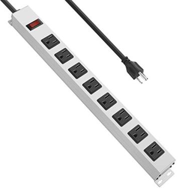 Imagem de Tira de energia de 8 tomadas, tira de energia resistente montável, tomada de energia 800J com interruptor para montagem na parede, 15A 125V 1875W, cabo de alimentação 10 pés 14AWG