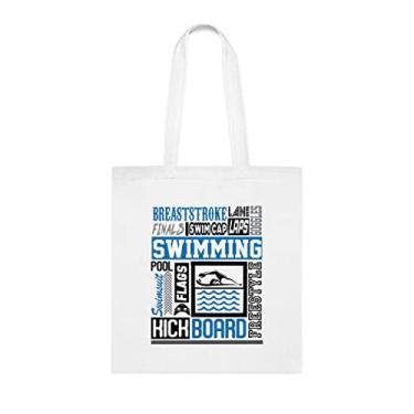 Imagem de Sacola de natação para touca de natação, presente de natação engraçado, bolsa de ombro de natação, sacos reutilizáveis para natação, cesta de Natal de aniversário ideia de presente, Branco