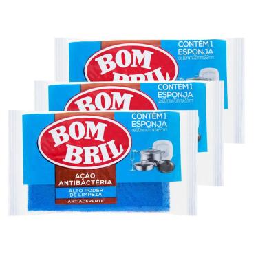 Imagem de Esponja de Limpeza Bombril Antiaderente com 1 unidade | Kit com três unidades