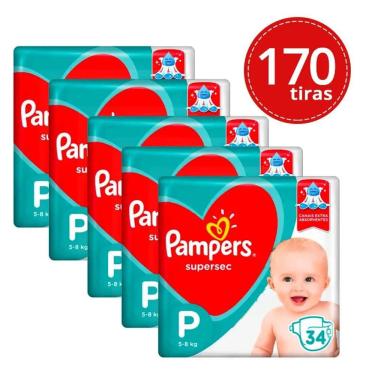Imagem de Kit 5 Fraldas Pampers Supersec Pacotão P 170 Unidades