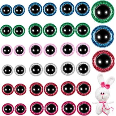 Imagem de 108 peças de olhos de segurança grandes com glitter para Amigurumi 12 mm, 20 mm, 30 mm, olhos de animal de pelúcia de plástico para artesanato em crochê para "Faça você mesmo" de bonecos, artesanato de urso, suprimentos para fazer bonecas de brinquedo