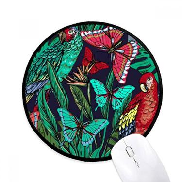 Imagem de Tapete de rato de borboleta com flor e folha de planta para mesa de escritório tapete redondo para computador