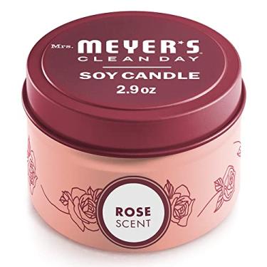 Imagem de Vela de lata de soja perfumada Mrs. Meyers Clean Day, 12 horas de tempo de queima, feita com cera de soja e óleos essenciais, rosa, 82 g