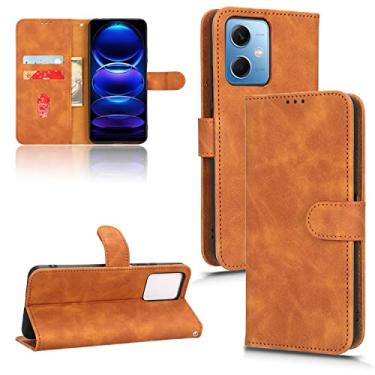 Imagem de Capas de telefone Business Skin Feel compatíveis com Xiaomi Redmi Note 12 12 Pro 5G capa de couro slots para cartão clipe de carteira capa de telefone à prova de choque (marrom, Redmi Note 12 5G)