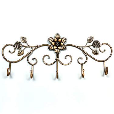 Imagem de KIZQYN Ganchos de casaco flor rosa criativa rack de casaco montado na parede gancho de casaco retrô estilo europeu gancho de casaco montado na parede rack de casaco (cor: latão)