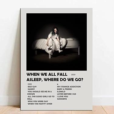 Imagem de Quadro Placa Decorativa Billie Eilish When We All Fall Asleep, Where Do We Go em MDF 20x28cm