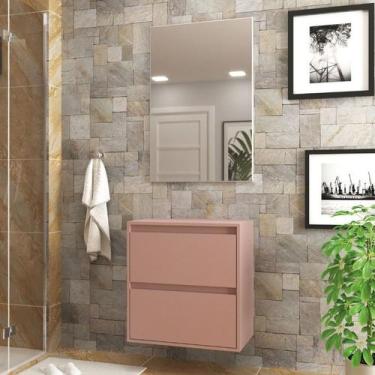 Imagem de Gabinete Para Banheiro Com Espelheira 60cm Mdf Salmao Dubai - On Móvei