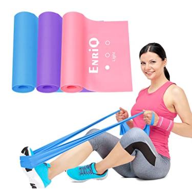 Imagem de Conjunto de 3 pulseiras de resistência EnriQ, elástico de exercícios premium sem látex, 6 pés, faixas elásticas para exercícios físicos, ioga, casa, ao ar livre, academia, homens e mulheres, pink purple blue