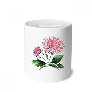 Imagem de DIYthinker Aquarela rosa crisântemo verde caixa para dinheiro caixa cerâmica porta-moedas presente de cofrinho