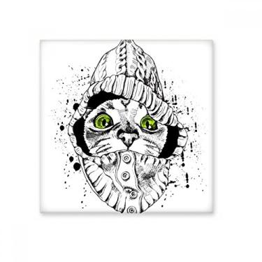 Imagem de Suéter branco cabeça de gato protege animal amante de animais de estimação, azulejo de cerâmica brilhante decalque adorno de tijolos vitrificados